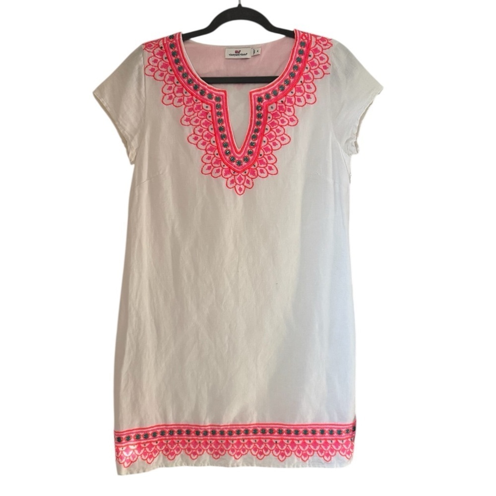 Vineyard Vines Island Embroidered Linen Blend Shift Dress